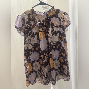 Christian Siriano Sheer and Lined Floral Ruffle Neck Blouse Dress Small